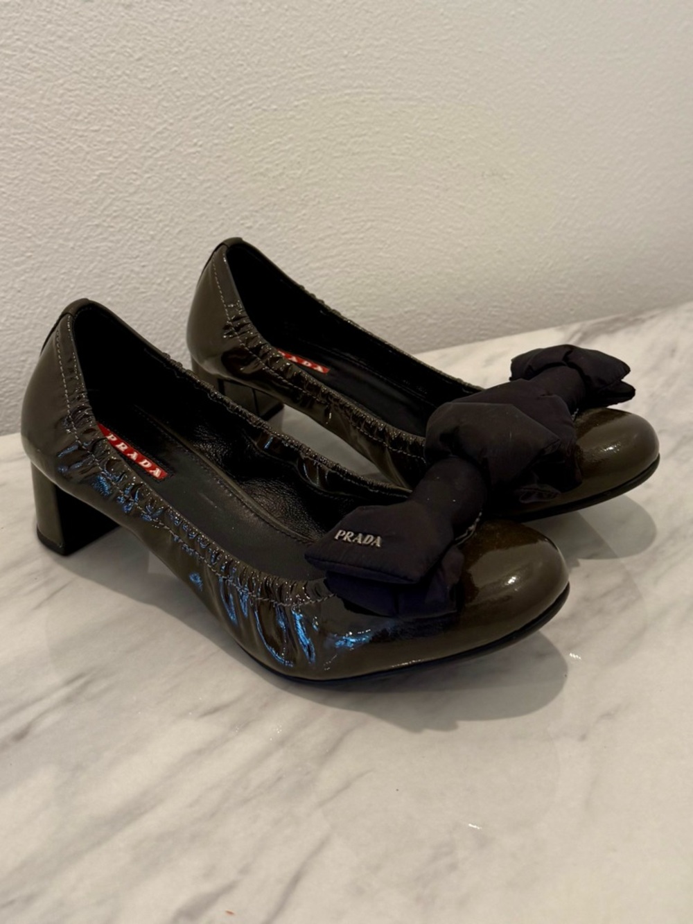 Prada Linea Rosa Patent Leather Bow Block Heel Pump - Picture 2 of 6